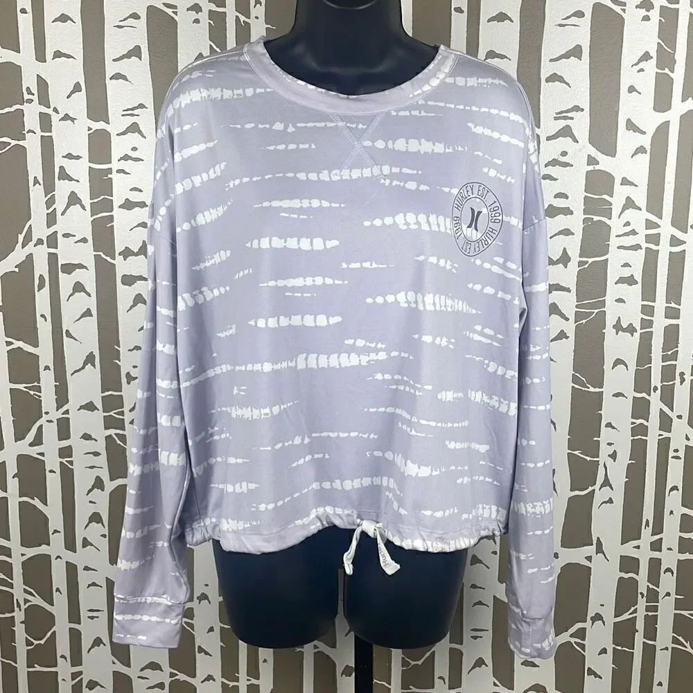 Hurley Oversized Tie Waist Long Sleeve Tie Dye T-Shirt M Lavender, White